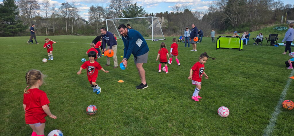 Young players in a rec practice session